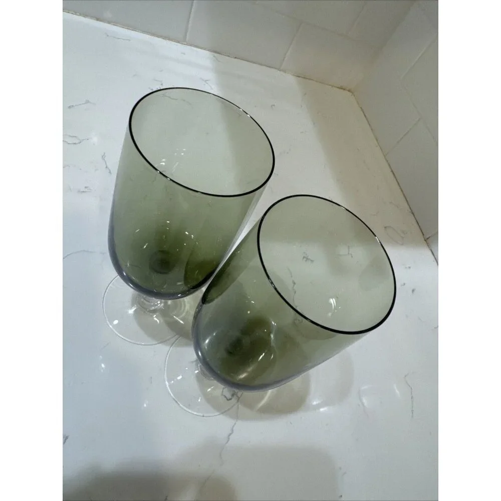 Fostoria Green Water Wine Delicate Drink Glass Goblet Stemware Set Of 2 - Picture 5 of 8